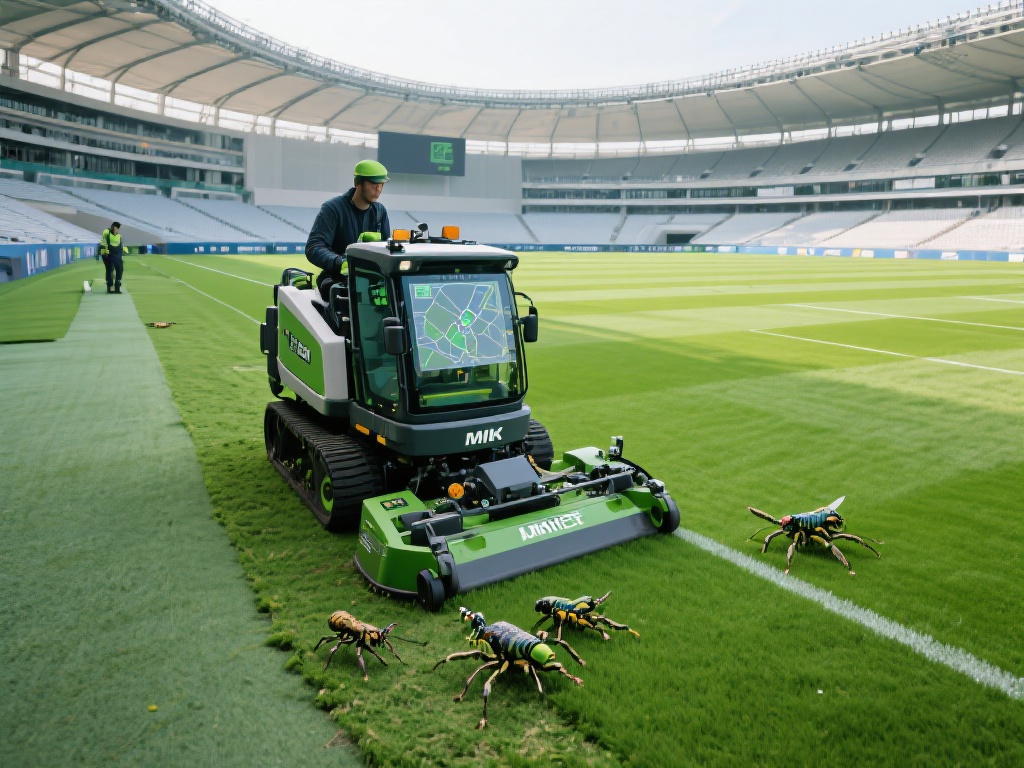 此外，草坪的修剪和病虫害防治也体现了高科技的运用。